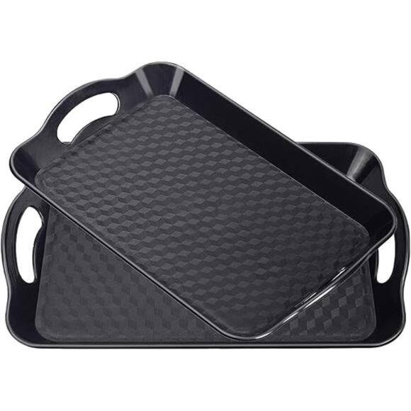 Plastic Tray with Handles 2 Pack Multi-Purpose Rectangular Non Slip Serving Tray - Picture 7 of 7